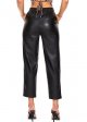 Ladies Faux Leather Pants High Waist Leather Straight Leg Pants With Pockets