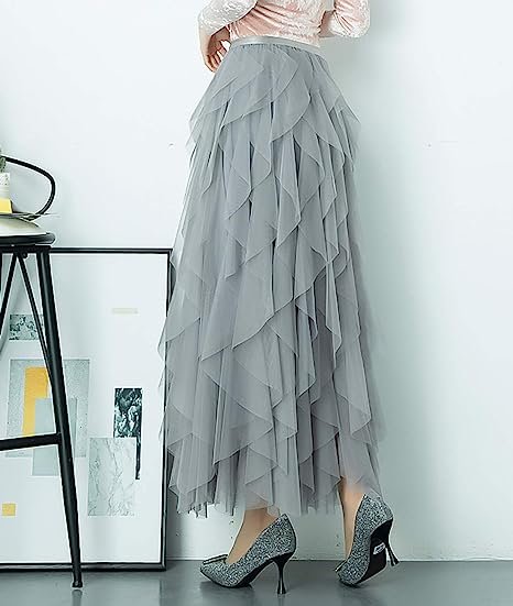 Women's Long Rainbow A Line Tulle Tutu Skirts Tiered Skirt Petticoat