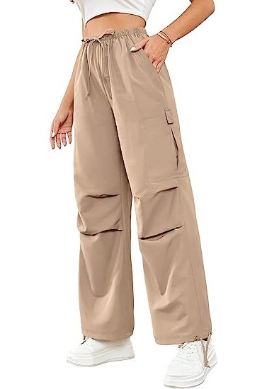Women's Loose Cargo Pants High Waist Casual Wide Leg Drawstring Trousers